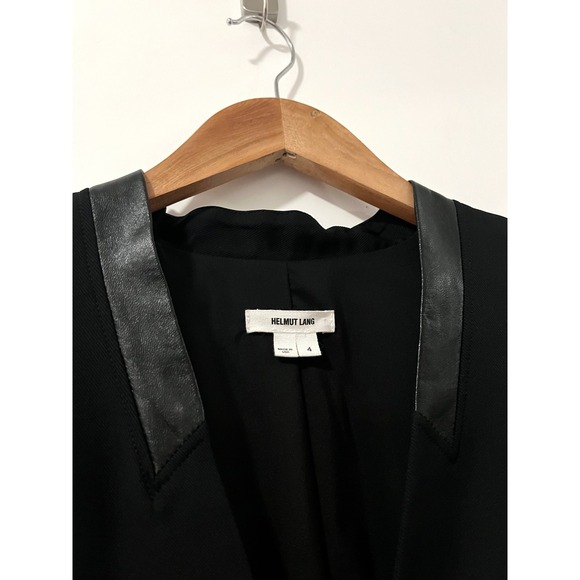 HELMUT LANG Black Blazer Leather Trim Notch Lapel Single Button Women Size 4 - Picture 7 of 8